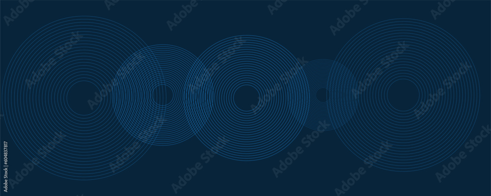 Dark Blue Minimal Geometric Pattern Background with Concentric Circles, Multi Purpose Template, Round Shapes Composition, Poster, Header or Landing Page Design -Vector Illustration