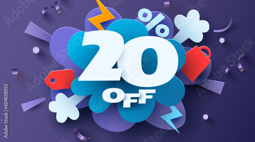 20 percent Off. Discount creative composition. Mega Sale.
