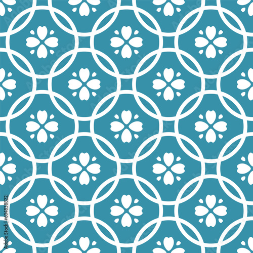 Geometric seamless pattern with circles and flowers