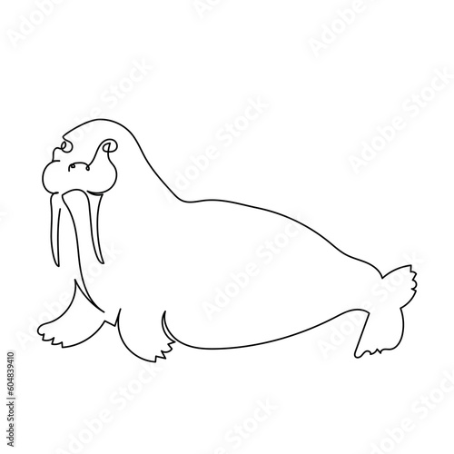 One single line drawing of walrus for  logo. Modern continuous line draw design. Vector line drawing. 
