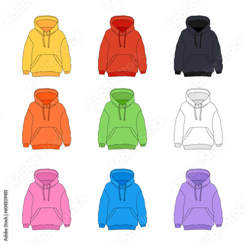 Color hoodies set illustration on white background