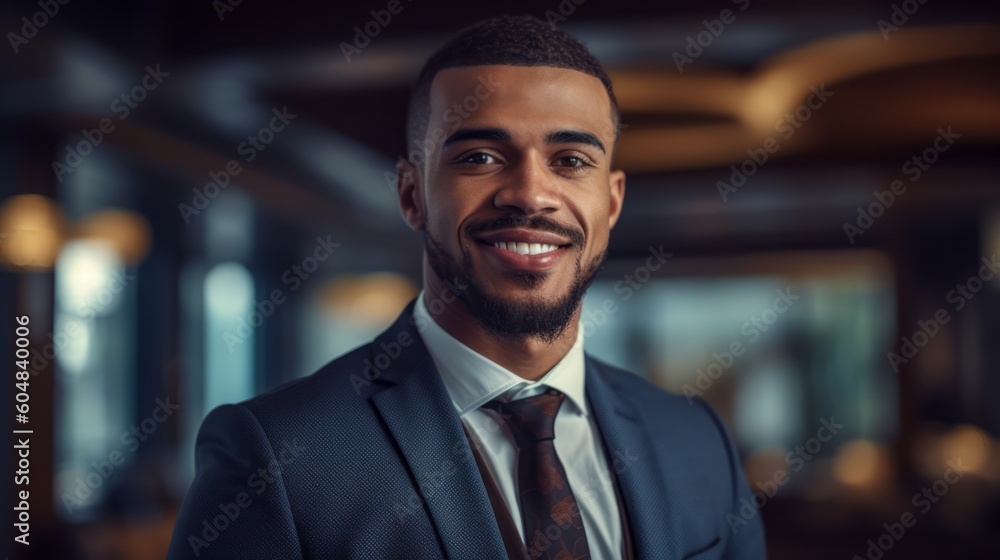 Portrait capturing a businessman professional in a modern office. Generative AI.