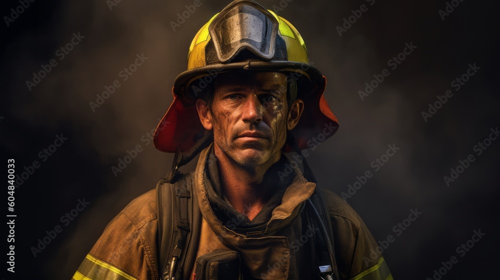 Obraz premium Firefighter portrait on duty. Generative AI.