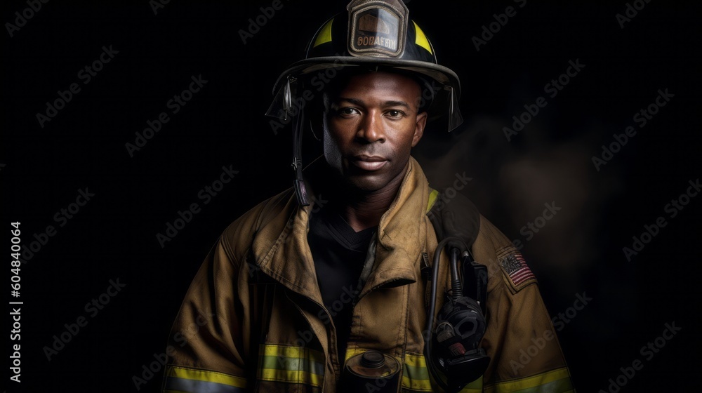 Firefighter portrait on duty. Generative AI. Firefighter portrait on duty. Generative AI.