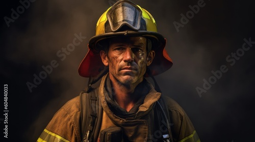 Firefighter portrait on duty. Generative AI. © GustavsMD