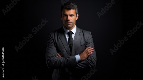 Businessman isolated - handsome man standing with crossed arms. Generative AI.