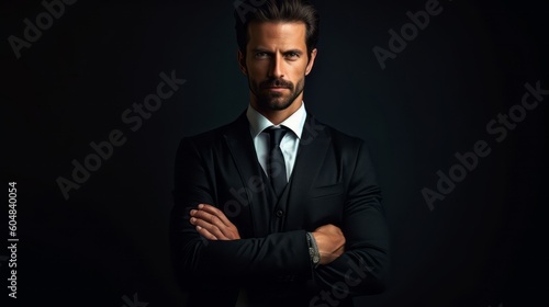 Businessman isolated - handsome man standing with crossed arms. Generative AI.