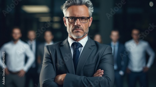 Portrait capturing a businessman professional in a modern office. Generative AI.