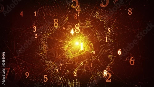 Numerology, interaction of energies (secret knowledge about the numbers). Esoteric background with numbers. 3D animation. Intro template for captions, title or text. Quick Time, h264, 16-bit color.