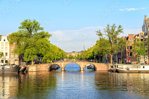 Amsterdam, Netherlands - June 30, 2019 Canal (street) Keizersgracht is connected to Amstel. Bridge.The historic city center