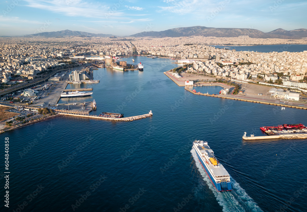 Aerial view of the Piraeus harbour and district at Athens, Greece, hub for tourists and ferry boats Aerial view of the Piraeus harbour and district at Athens, Greece, hub for tourists and ferry boats