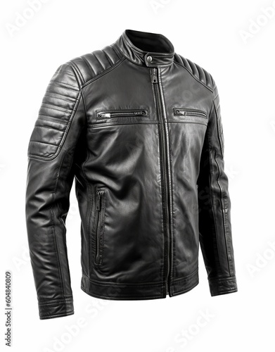 Full shot of black leather jacket casual style isolated on white background 
