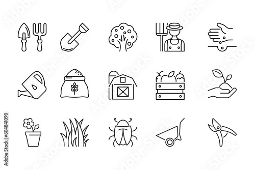 Gardening line icons. Editable stroke