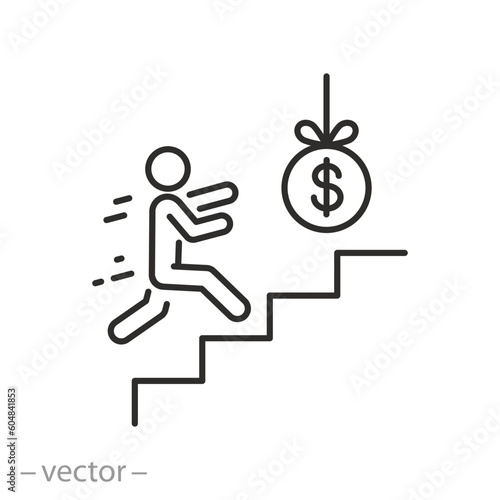 extrinsic motivation icon, man represents external motives, thin line symbol on white background - editable stroke vector illustration eps10
