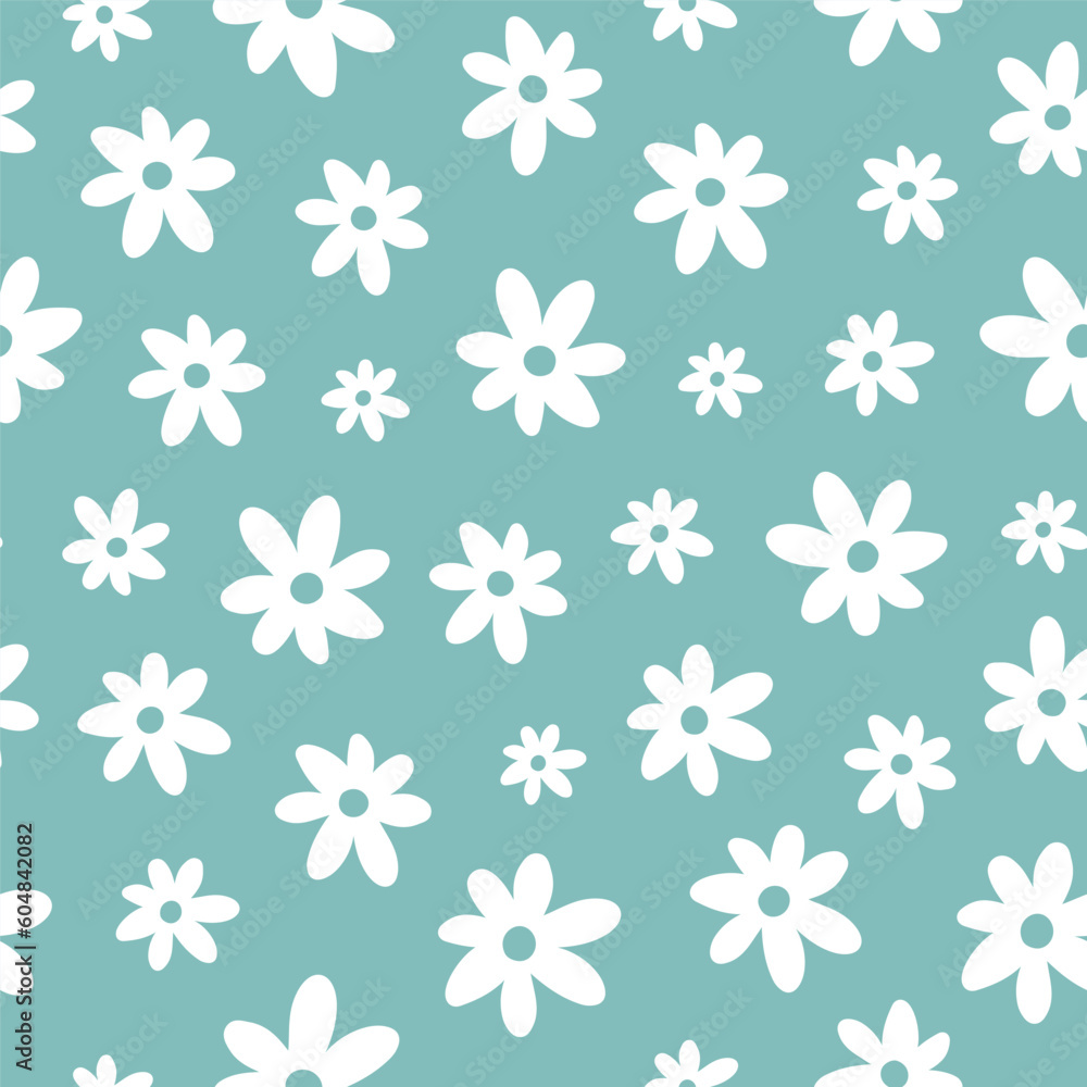 Seamless pattern with cute white flowers and green background Seamless pattern with cute white flowers and green background