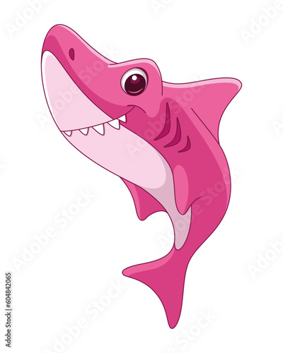 Cute pink shark cartoon vector illustration
