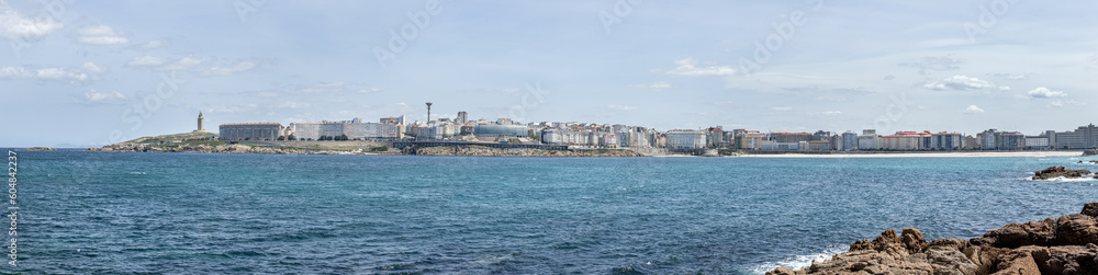 Panoramic view of A Coruna city, Spain. Wide high resolution cityscape on sunny day