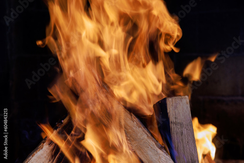 Traditional pizza oven burning firewood for purpose of cooking pizza