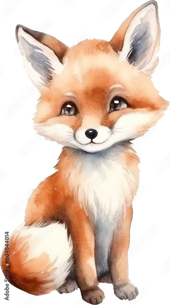 Cute Fox Watercolor Illustration. Generative AI