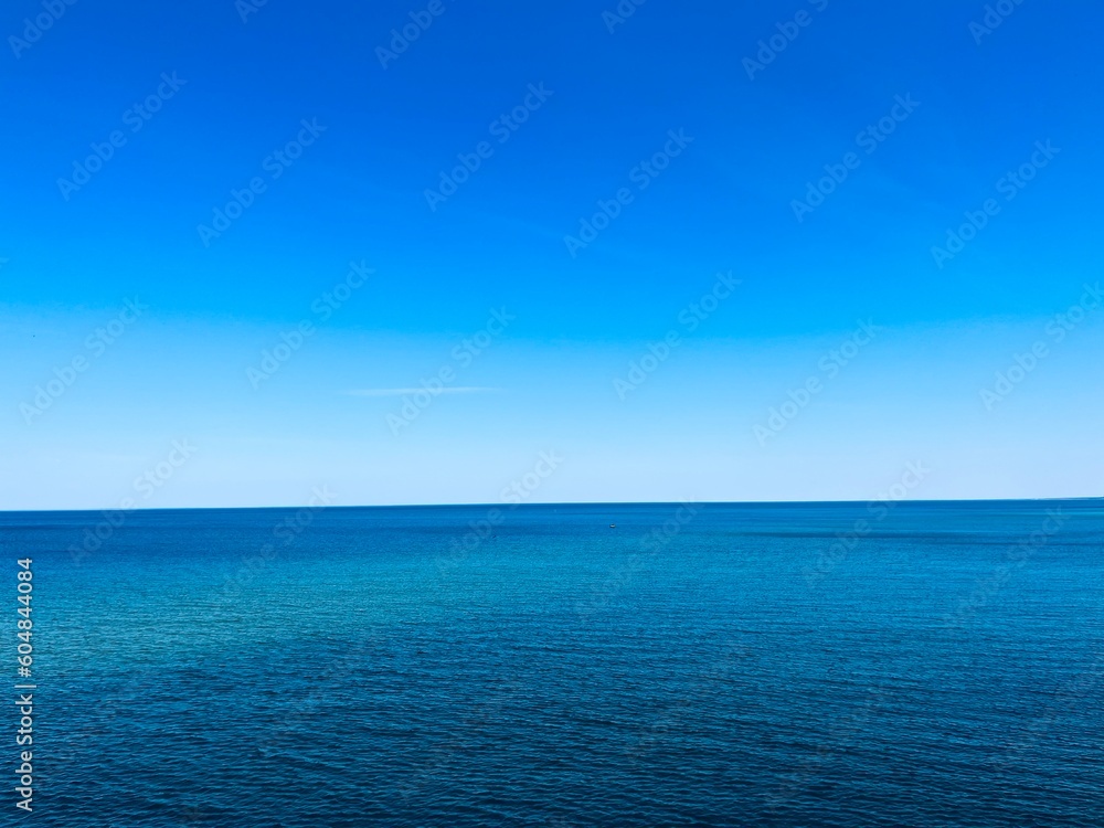 Blue sea horizon, blue sea and blue sky, pure seascape background