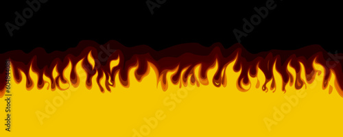 Horizontal seamless flame pattern on a black background. Vector illustration