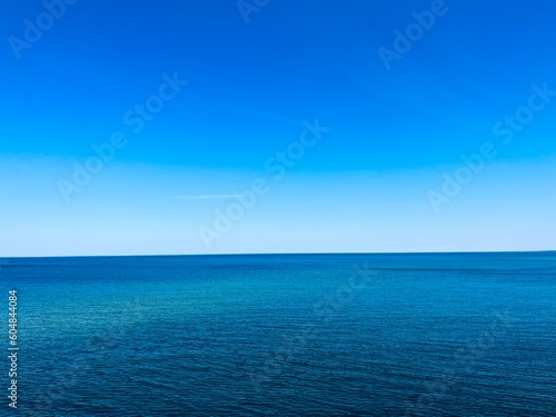 Blue sea horizon, blue sea and blue sky, pure seascape background