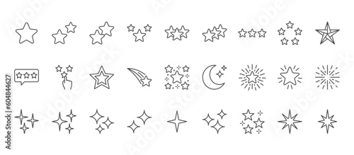 Stars line icons set. Rank - quality, favorite, bright firework, falling, flash, flickering, shining sparkle, magic, fantasy vector illustration. Outline signs for good habits. Editable Stroke
