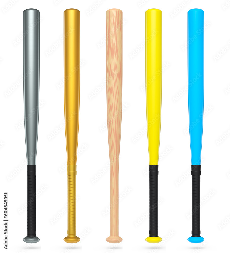Fototapeta premium Set of professional softball or baseball bats isolated on white background.