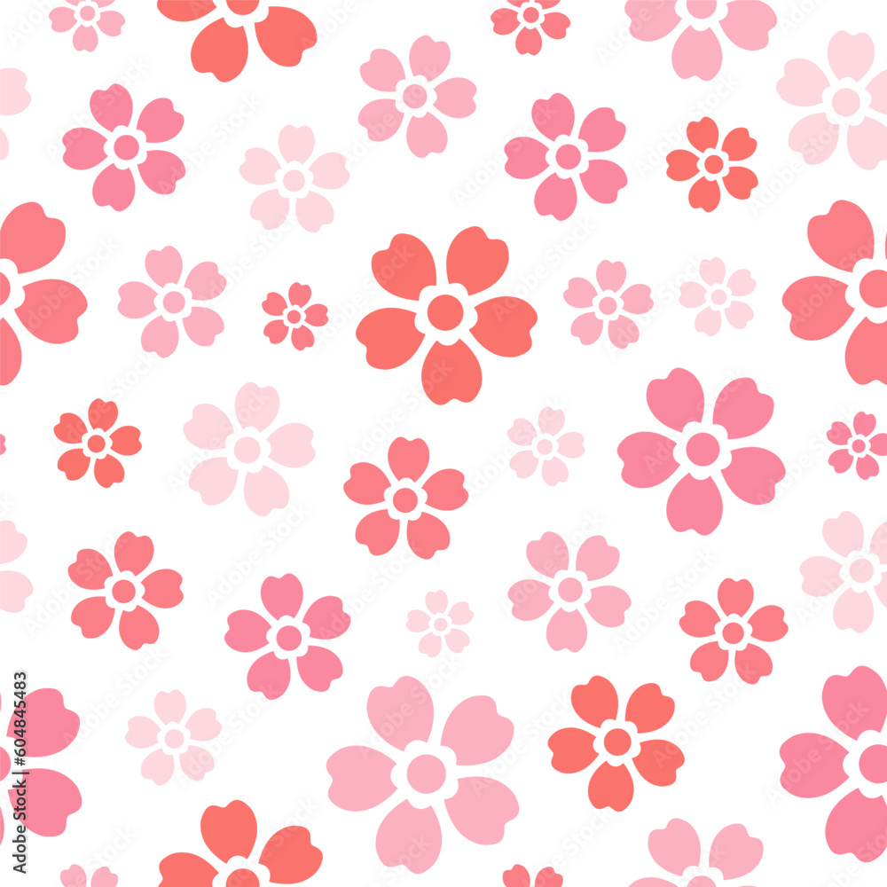 Seamless pattern with pink cherry flowers