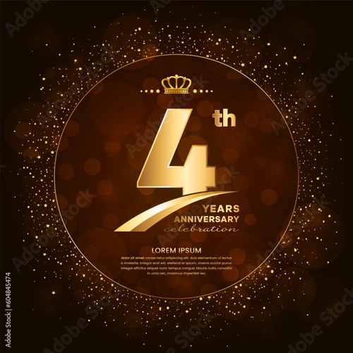 4th anniversary logo with gold numbers and glitter isolated on a gradient background