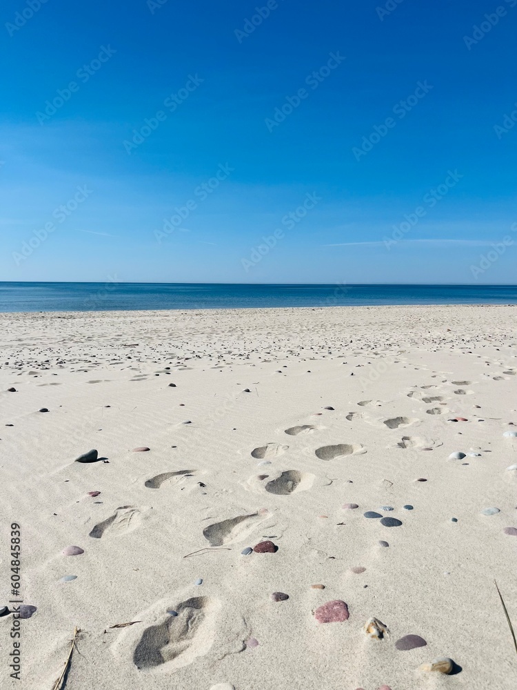 Blue seascape, white sand beach, wild beach, blue sea and blue sky Blue seascape, white sand beach, wild beach, blue sea and blue sky