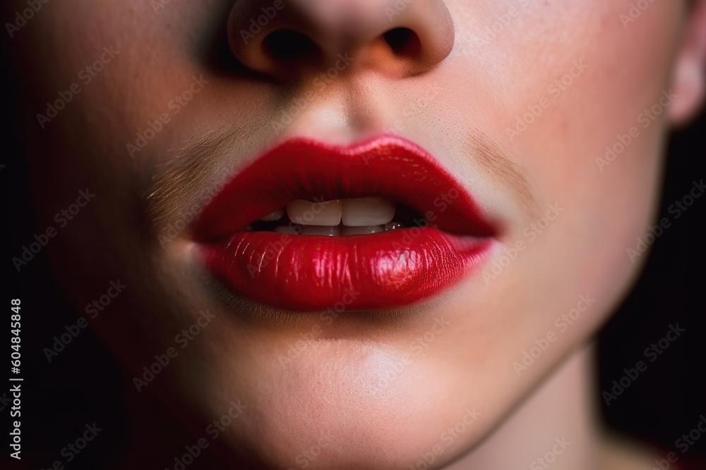 red lipstick lips of transgender gay man with makeup on face close-up. Generative AI red lipstick lips of transgender gay man with makeup on face close-up. Generative AI