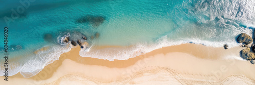 Fototapete Caribbean seashore coastline with sand beach from above (Generative AI)