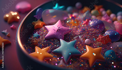 Tiny candy stars as colorful fantasy background design (Generative AI)