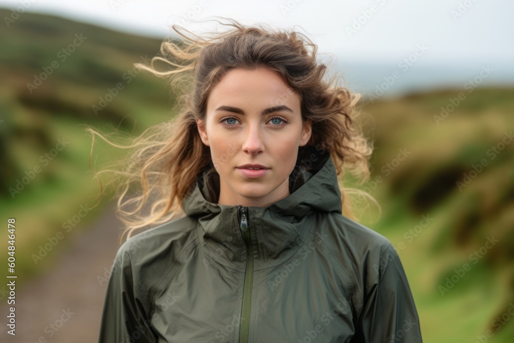 Medium shot portrait photography of a glad girl in her 30s wearing a lightweight windbreaker against a winding country road background. With generative AI technology Medium shot portrait photography of a glad girl in her 30s wearing a lightweight windbreaker against a winding country road background. With generative AI technology