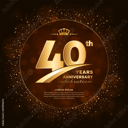 40th anniversary logo with gold numbers and glitter isolated on a gradient background
