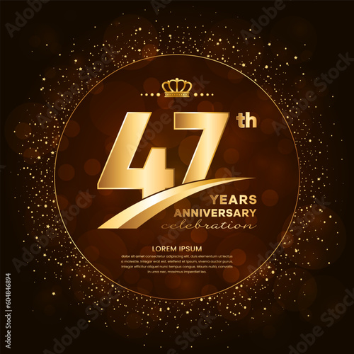 47th anniversary logo with gold numbers and glitter isolated on a gradient background
