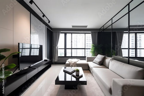 Clean modern living room interior  Generative AI