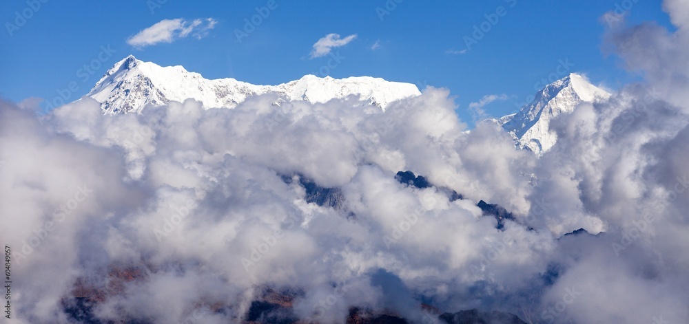 Mount Makalu in the middle of clouds, Nepal Himalayas
