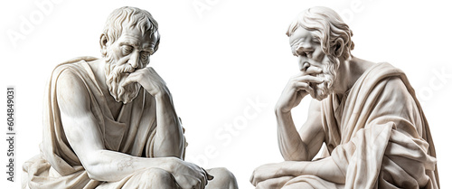 Fotografia Set of marble statue philosophers isolated on transparent background - Fictional