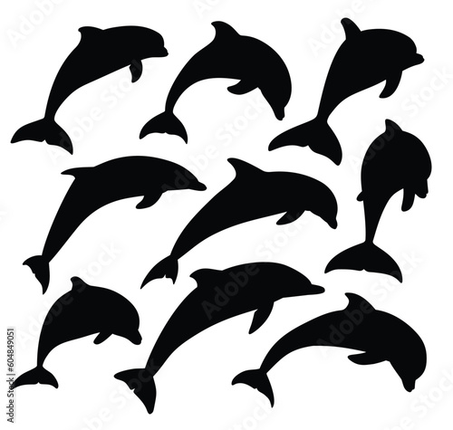 The set wild dolphins silhouettes.
