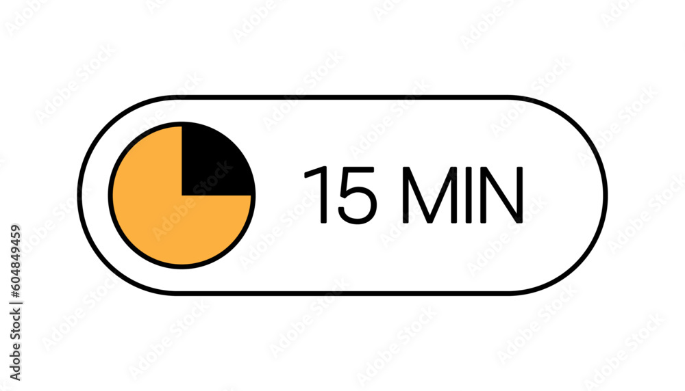 15 Minute Timer UI UX Design Icon, Modern Minimal Look. Clock, Stop