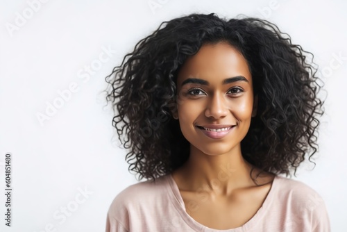 Portrait of a beautiful young afro american model looking at camera. With afro hair and clean healthy facial skin. Skin care. Copy space.