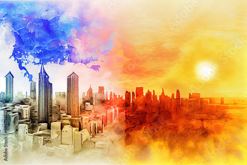 global warming high temperature city heat wave in summer season concept. Generative Ai