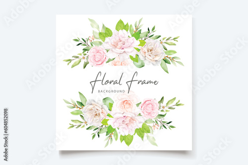 wedding invitation card with floral and leaves set