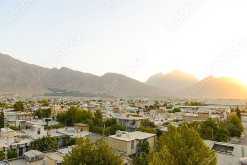Panorama View of Shiraz from the surrounding hills in summer time with clear sky, Iran. photo