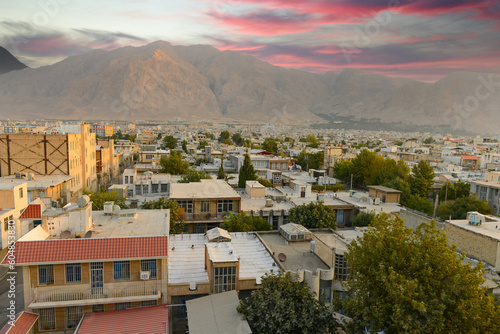 Panorama View of Shiraz from the surrounding hills in summer time with clear sky, Iran. photo