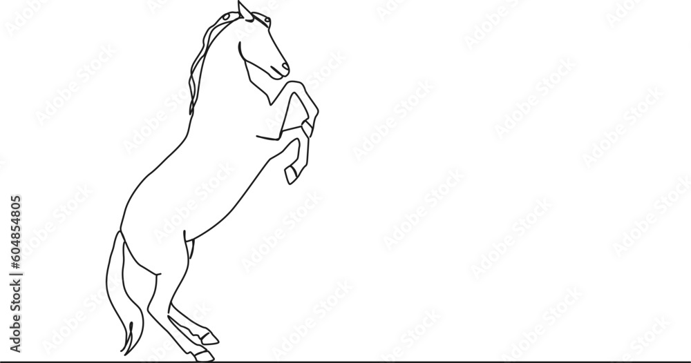 continuous single line drawing of rearing horse, line art vector