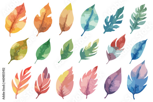 Set of floral Hand drawn vector watercolor set of herbs, wildflowers and Watercolor floral set of colorful leaves, greenery, branches, Cut out hand drawn PNG illustration on transparent background.  © Vector point