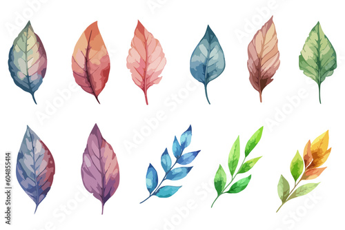 Set watercolor elements of collection garden flowers and leaves, branches. Botanic Wedding floral arrangements for greeting card or invitation design.  © Vector point